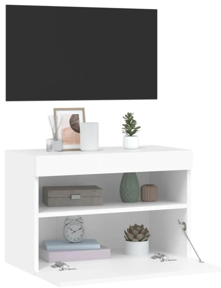 fehér falra szerelhető TV-szekrény LED-lámpákkal 60x30x40 cm