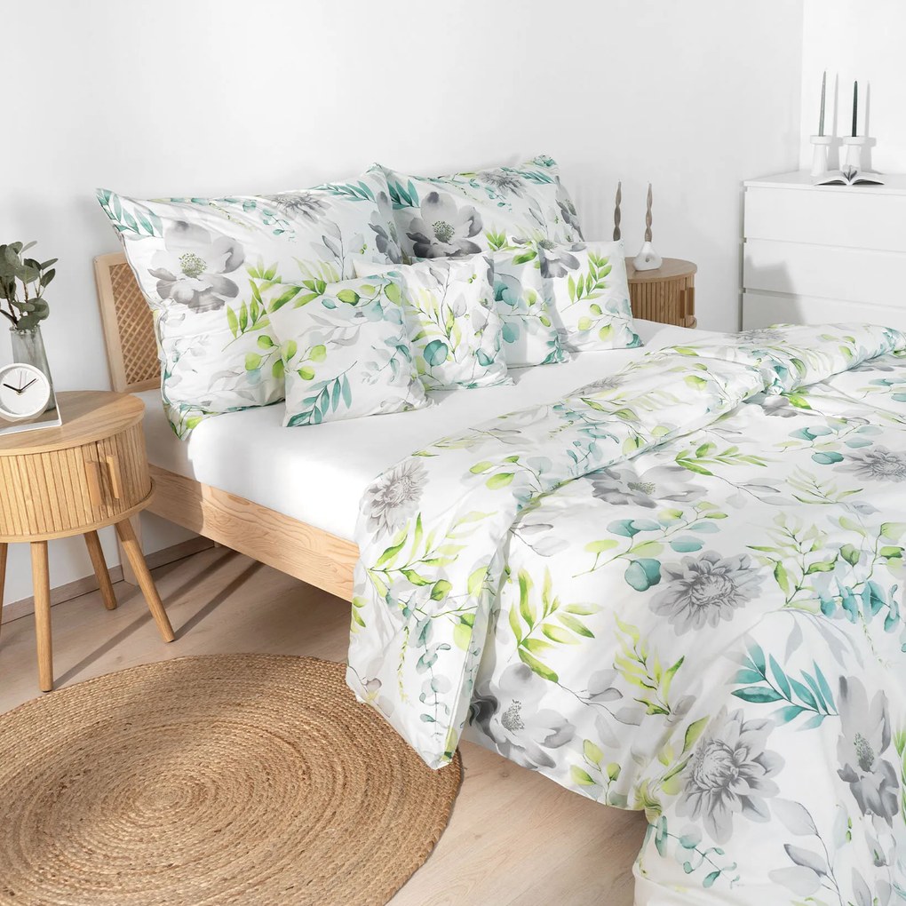 Goldea pamut ágyneműhuzat deluxe - eucalyptus virágok 140 x 200 és 70 x 90 cm