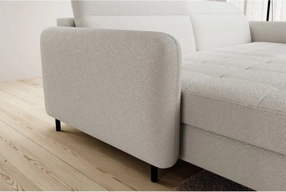 Krémszínű buklé kinyitható-tárolóhelyes sarokkanapé (bal oldali-heverő résszel) Gomsi – ELTAP