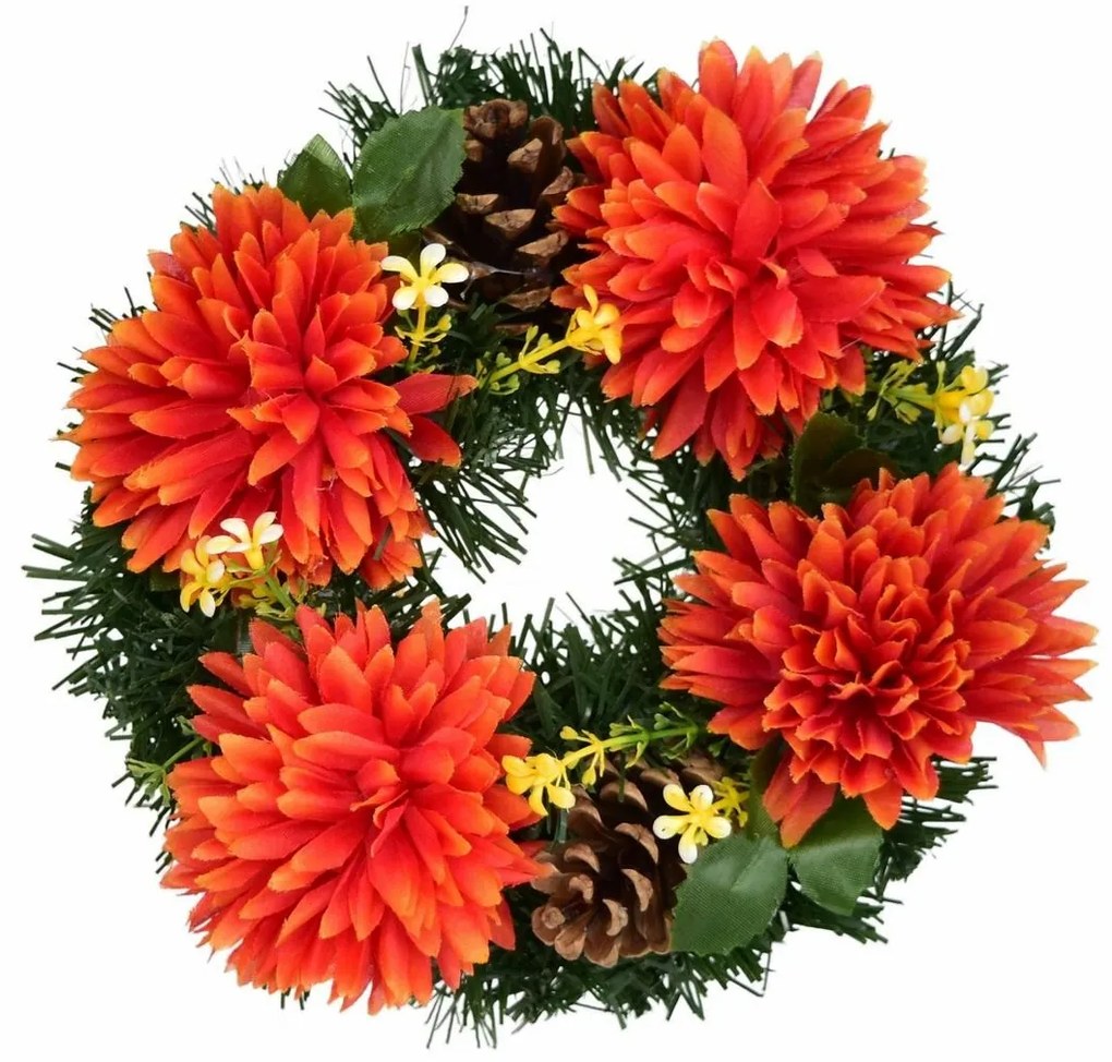 Őszi virágokkal díszített koszorú mindenszentekre 20 cm, narancsságra