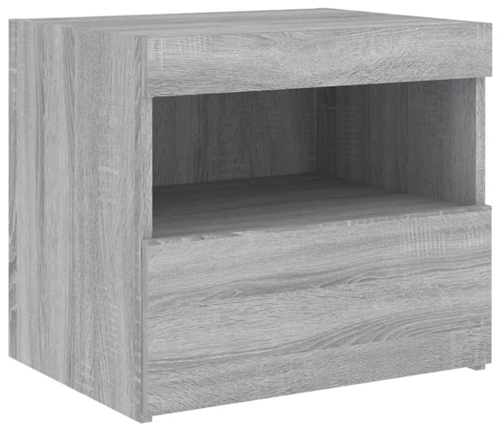 2 db szürke sonoma színű éjjeliszekrény LED-ekkel 50x40x45 cm