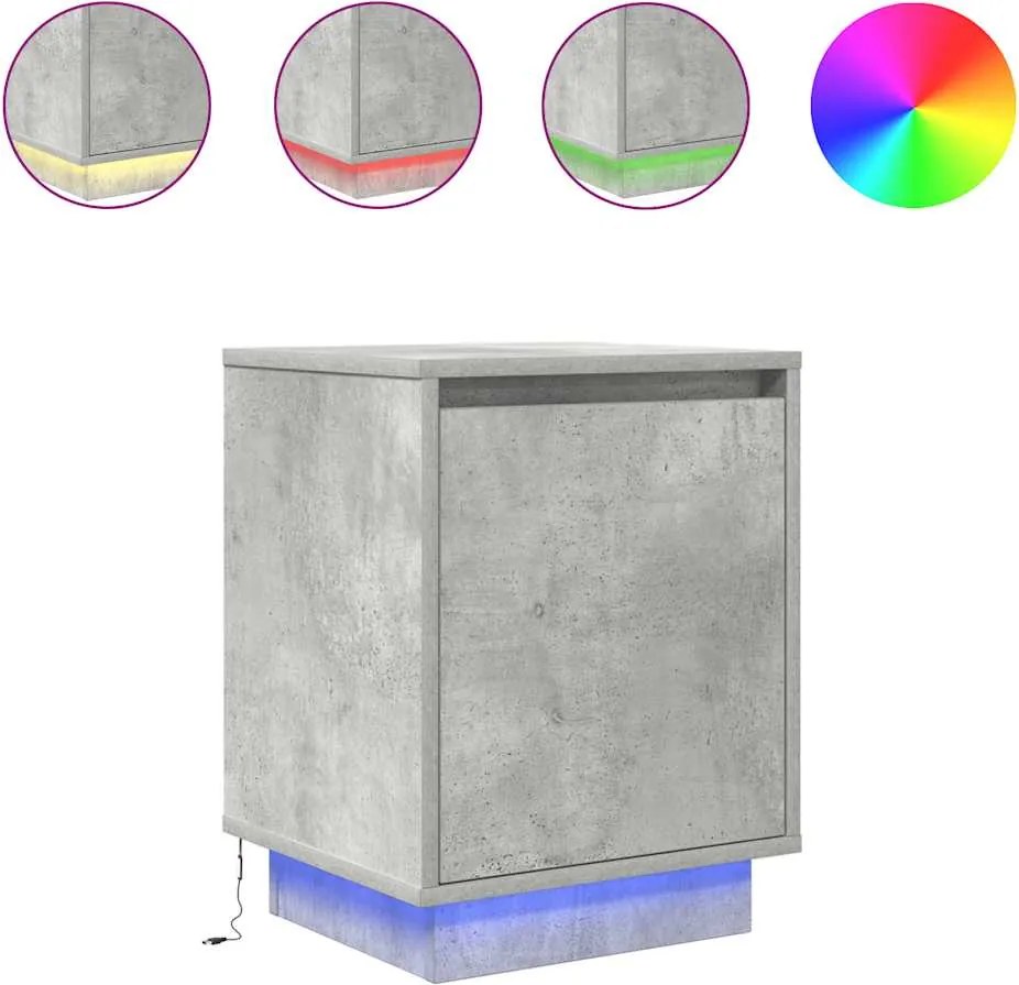 vidaXL betonszürke éjjeliszekrény LED-világítással 38x34x50 cm