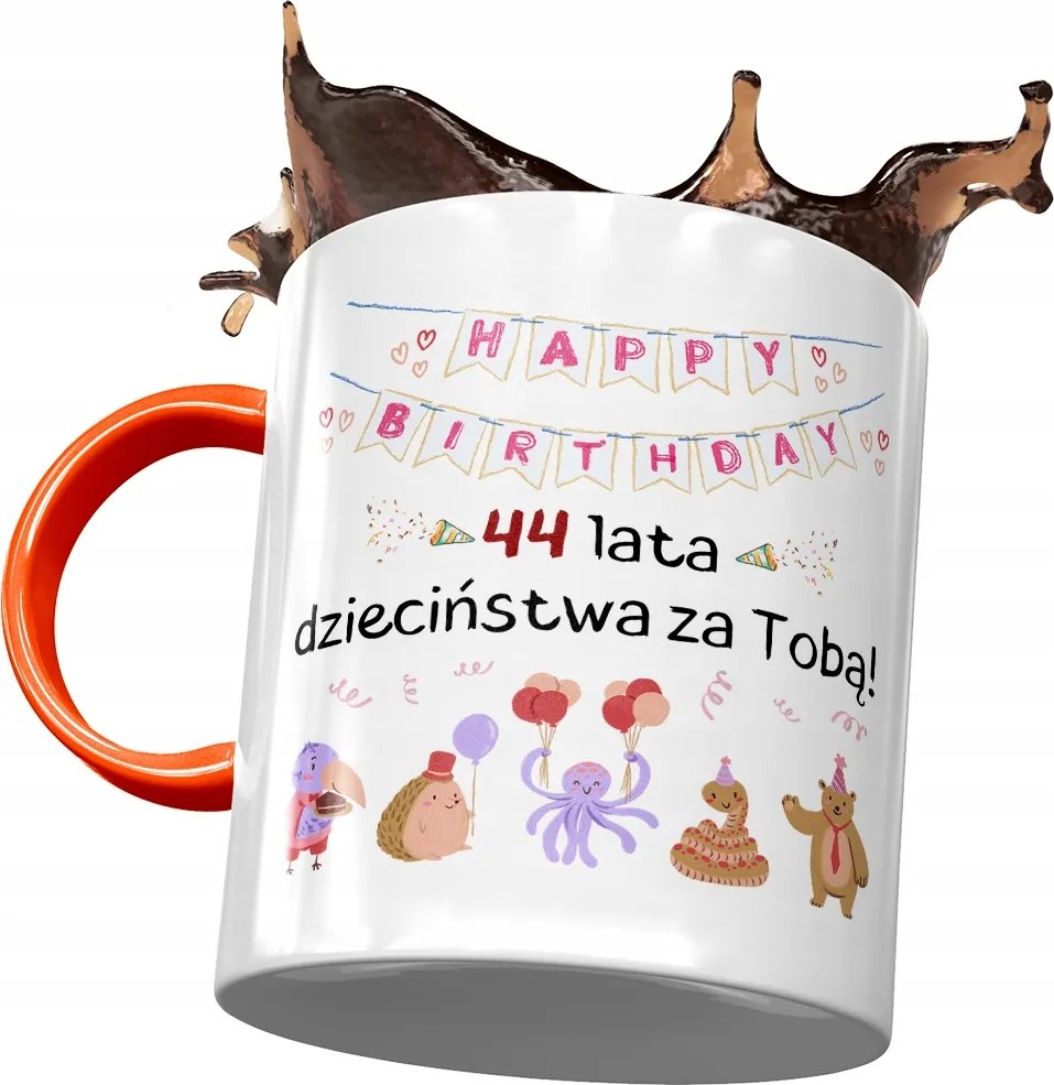 Narancssárga bögre Születésnapra 44 44-es 44-es, fényképes nyomattal