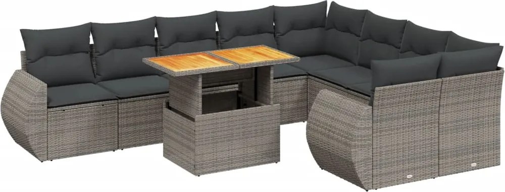 vidaXL 10 részes szürke polyrattan kerti ülőgarnitúra párnákkal