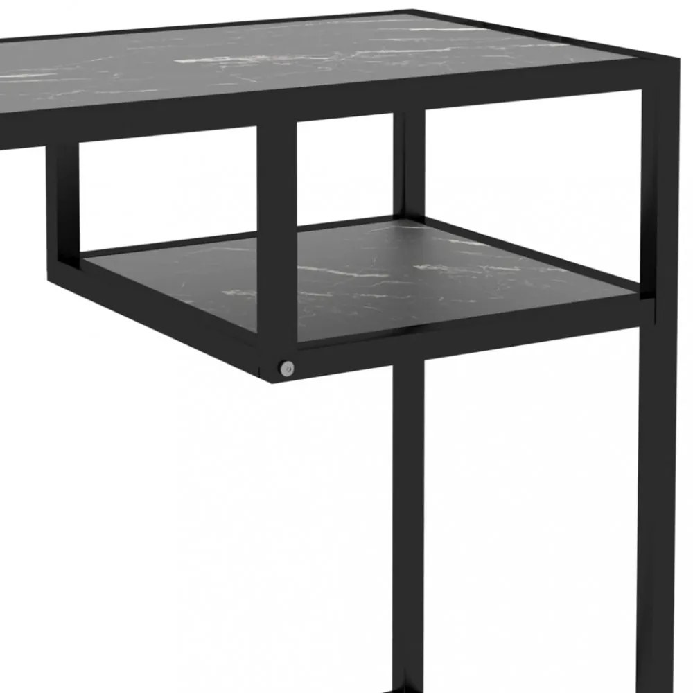fekete márvány edzett üveg számítógépasztal 100 x 36 x 74 cm