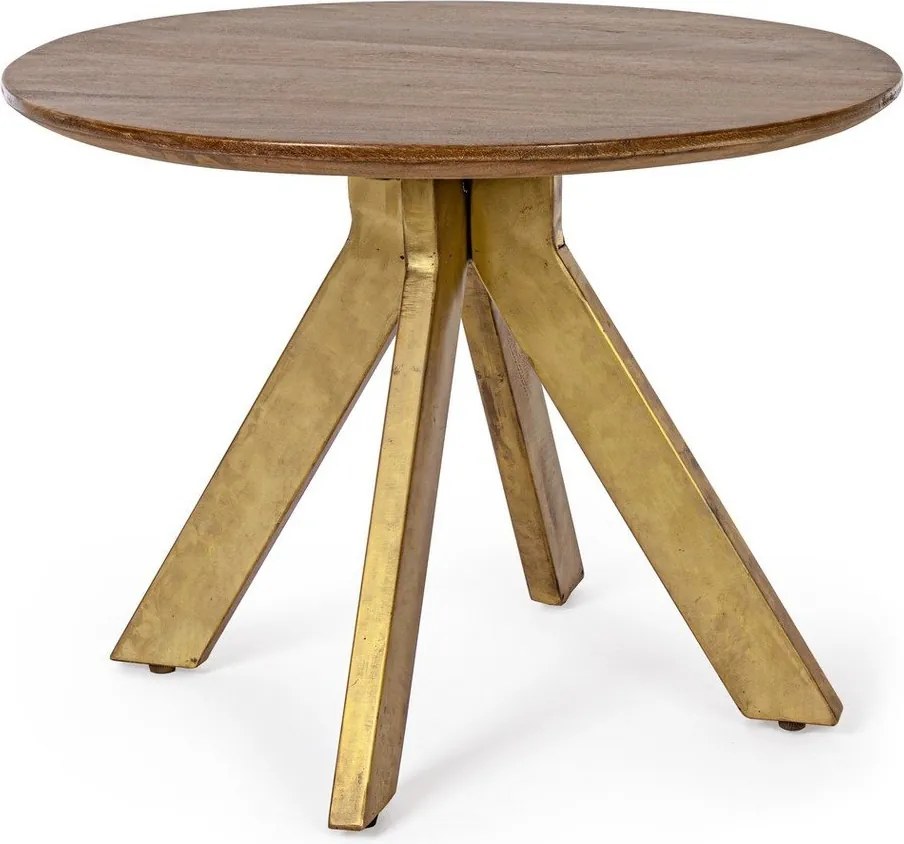 Aranyszínű-sötét natúr színű mangófa kerek dohányzóasztal ø 60 cm Sherman – Bizzotto