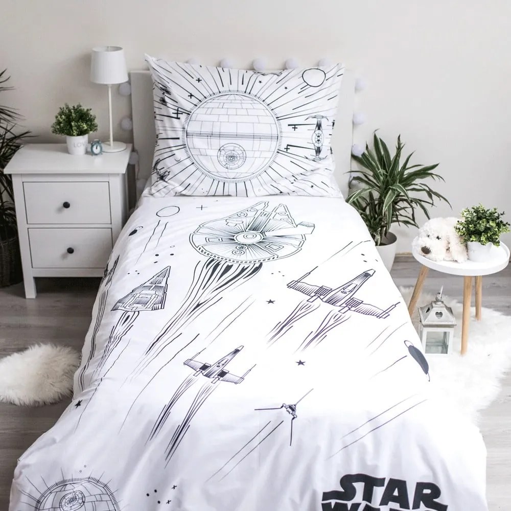 Fekete-fehér egyszemélyes pamut ágyneműhuzat 140x200 cm Star Wars – Jerry Fabrics