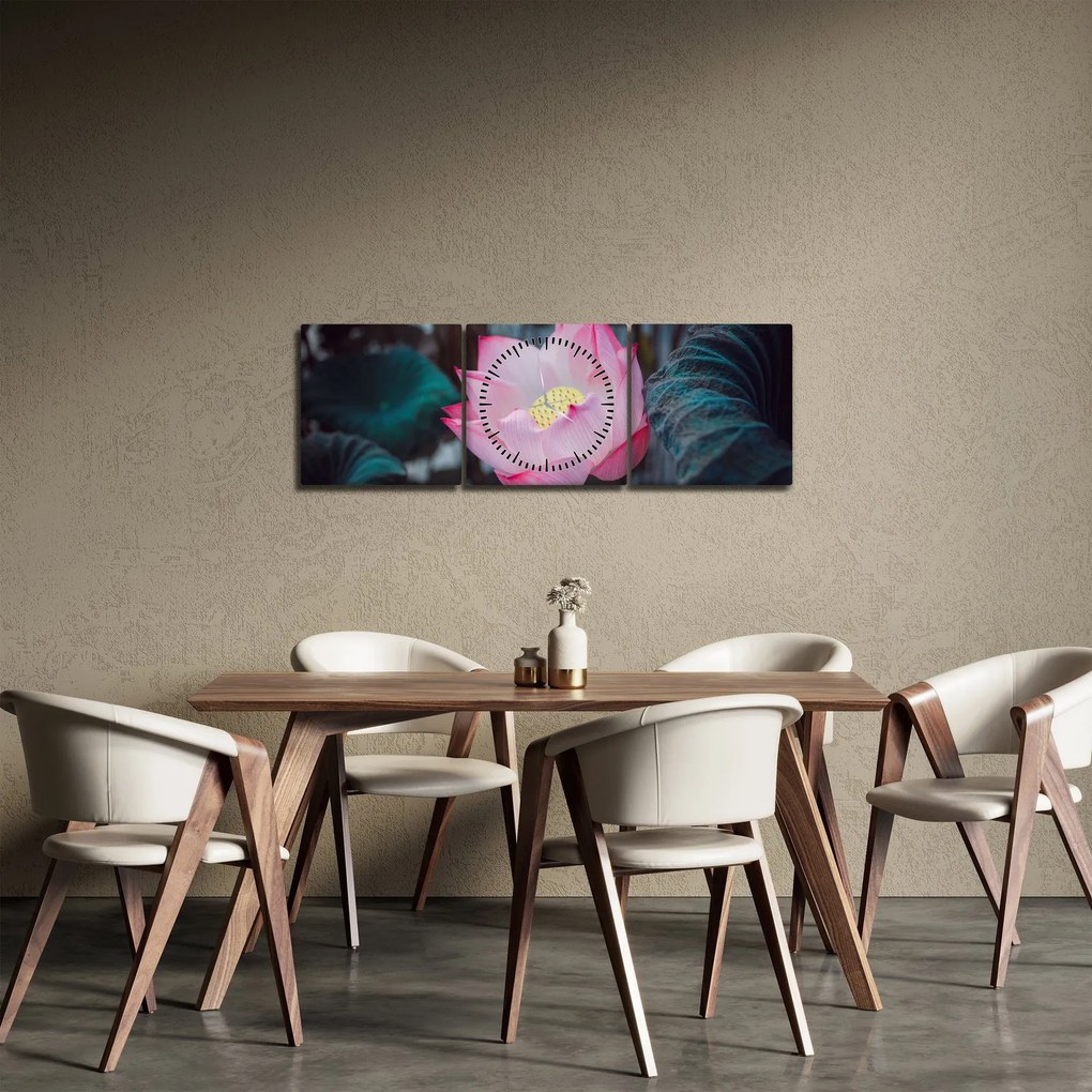 Rózsaszín virág képe (órával) (90x30 cm)