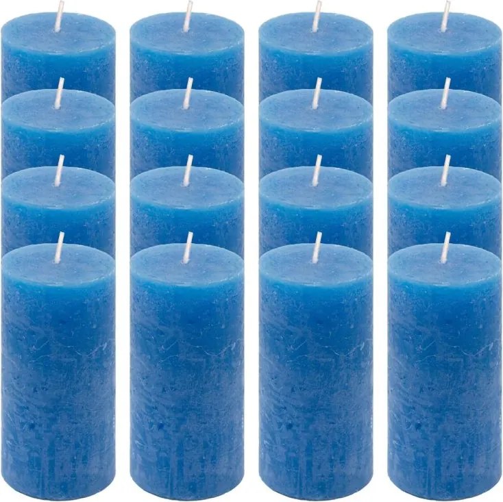 Rusztikus gyertya készlet 10 cm Ø 5 cm  16 db kék