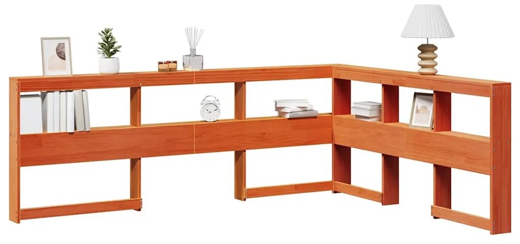 Könyvespolc fejtámla L-alakú viaszbarna 140 cm tömör fa fenyőfa