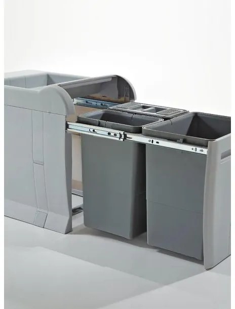 Hulladékgyűjtő Elletipi CITY BOX, szürke – 2 rekeszes, 1 fedéllel, fix tetővel, 2*18L