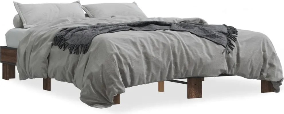vidaXL barna tölgyszínű szerelt fa és fém ágykeret 150 x 200 cm