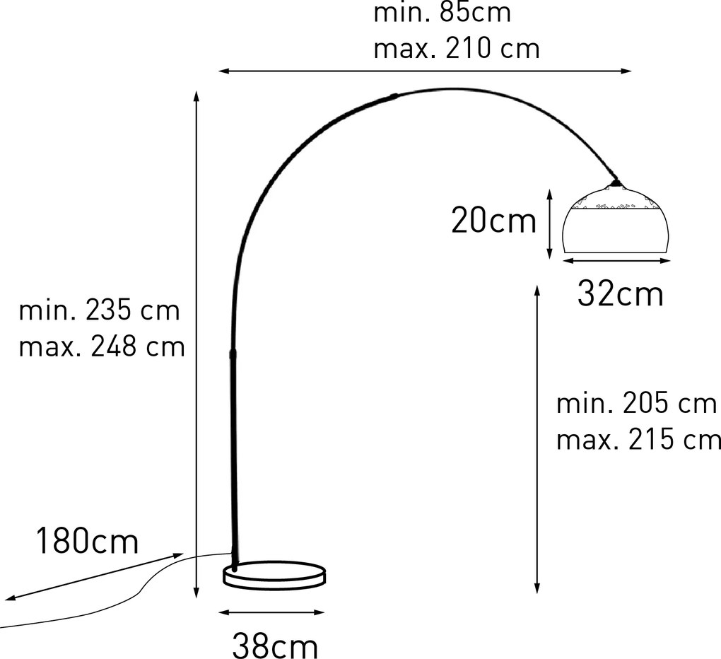 Acél ívlámpa fém búrával 33 cm állítható - XXL
