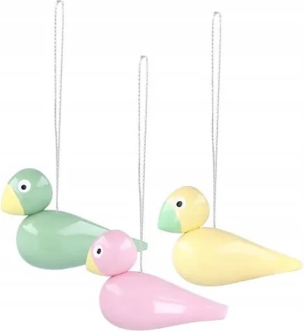 Fa húsvéti madár figurák 3 db, sárga, zöld, rózsaszín, Kay Bojesen