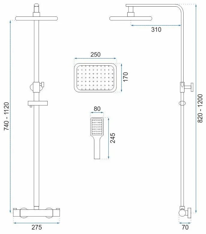 Rea Tom, zuhanygarnitúra termosztatikus csapteleppel, arany matt, REA-P5004