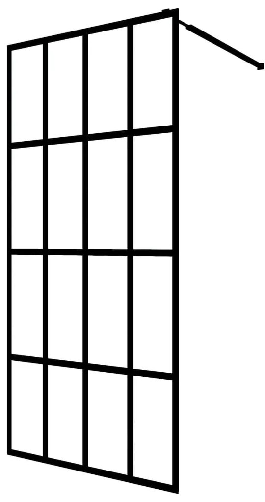 Fekete ESG üveg és alumínium zuhanyfal polccal 118 x 190 cm