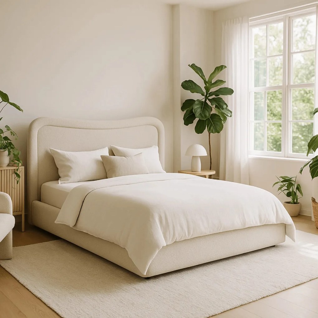 Szürke Bouclé Franciaágy Ágyneműtartóval. 160x200 HAGA