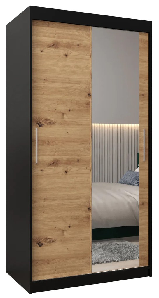 Ruhásszekrény 100 cm Toki 2 (matt fekete + artisan tölgy). 1064963