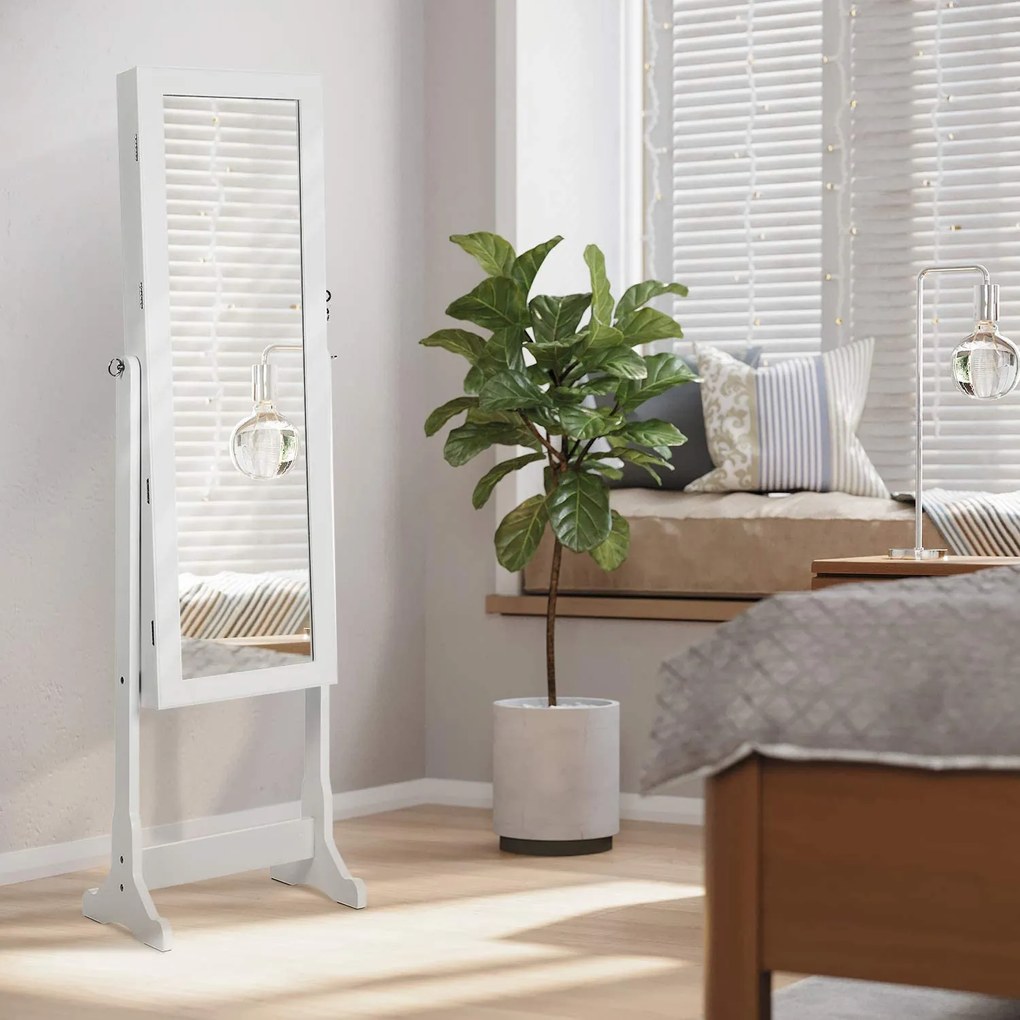 Led világító ékszerszekrény tükörrel, zárható ékszertartó 2 fiókkal, fehér