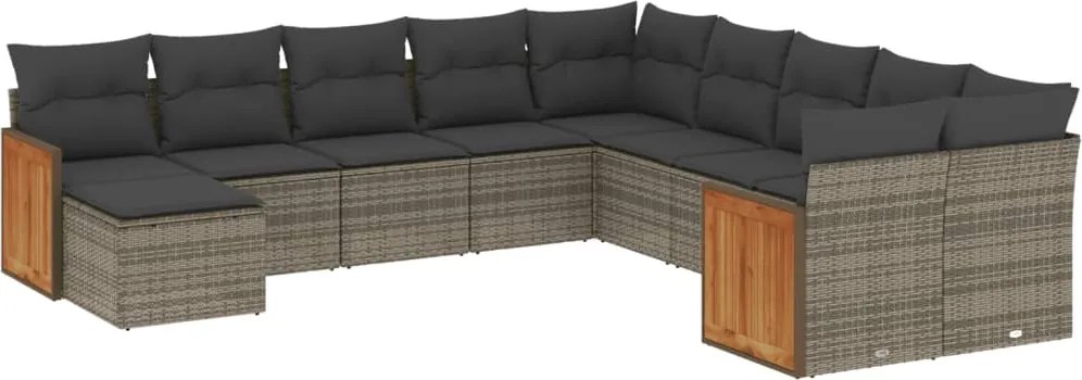 vidaXL 11 részes szürke polyrattan kerti ülőgarnitúra párnákkal