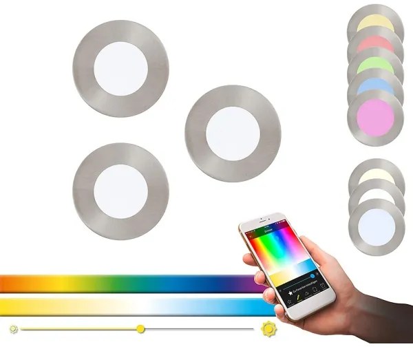 Eglo 32882 – 3 darabos RGB LED, fényerőszabályozható beépíthető mennyezeti lámpatest szett FUEVA-C LED/3W/230V