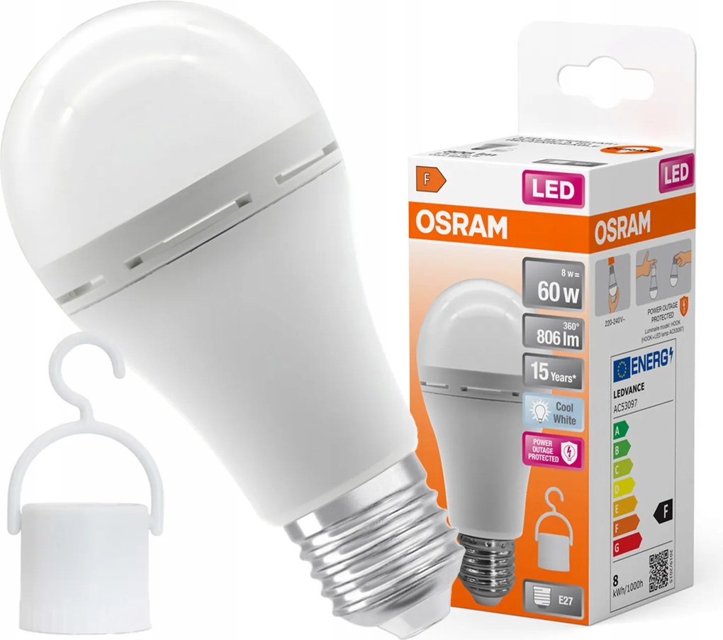 Akkumulátoros Led izzó A60 E27 8W 60W 4000K Semleges Vészhelyzeti Osram