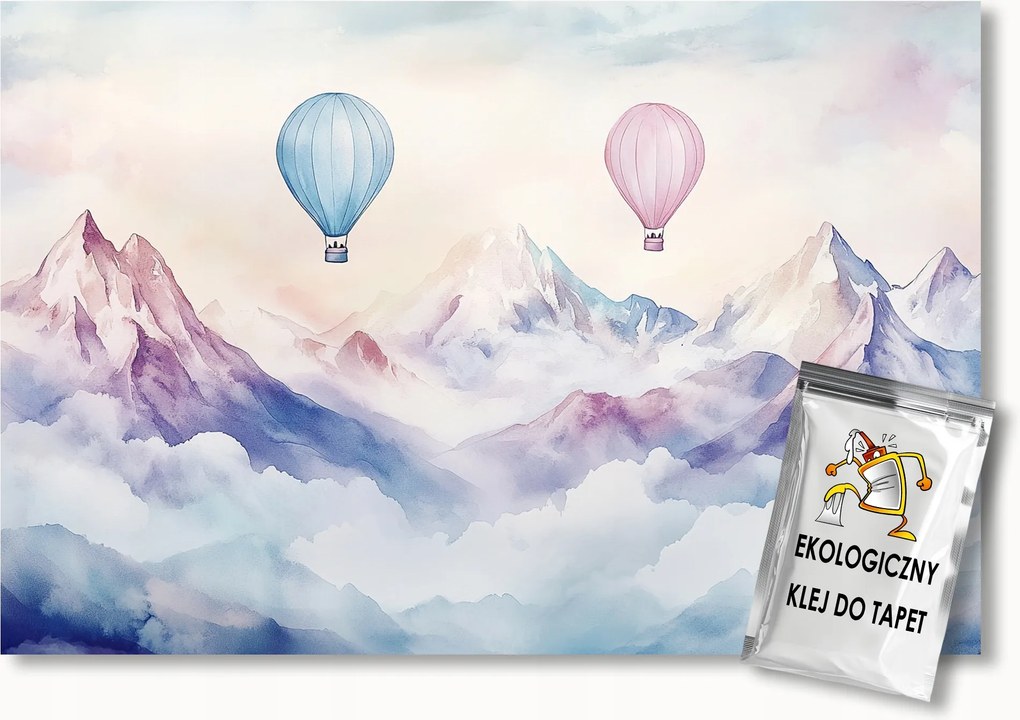 Fotótapéta Flizelina Gyerekek Hegyek Ég Felhők Lufi Repülés 200x140 ragasztó