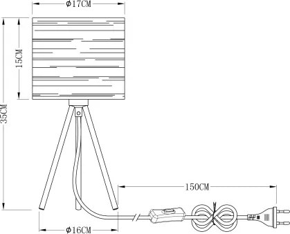Globo 15342T Asztali lámpa fém fekete, műanyag fekete, arany színű, billenőkapcsoló a kábelen, ø: 170mm, M: 350mm, 1x E14 25W 230V izzó nélkül