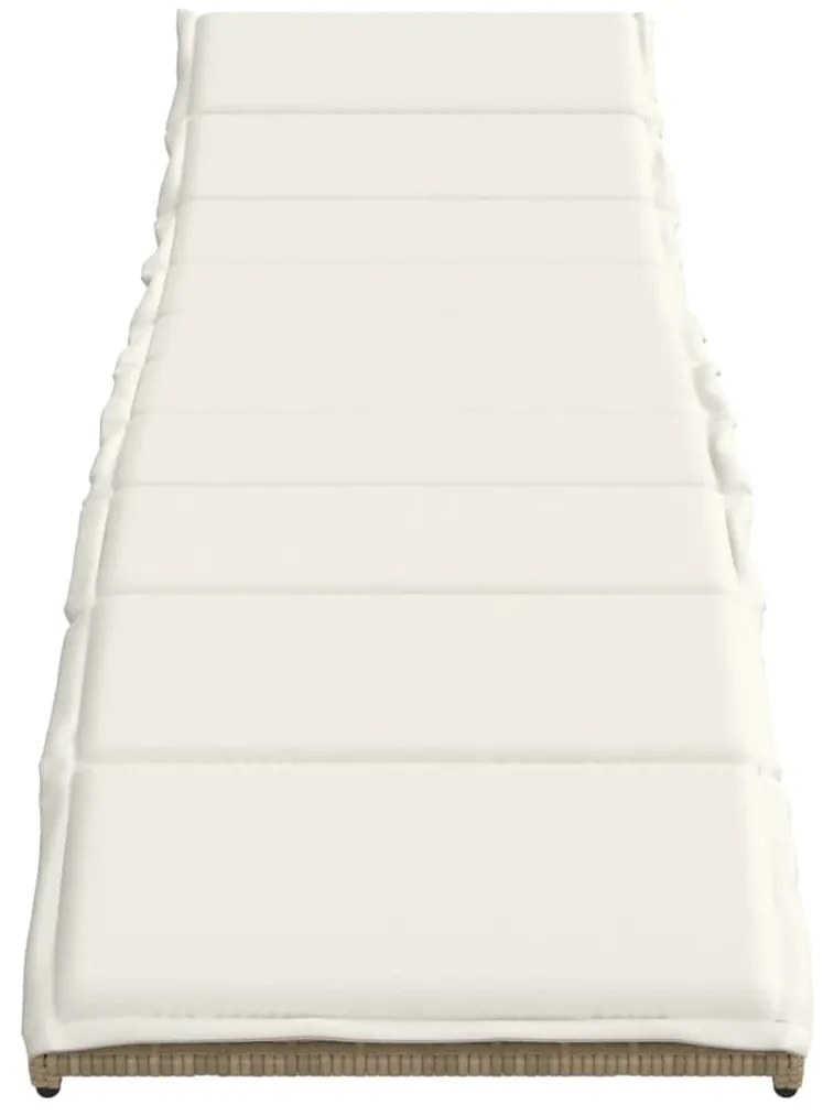 Bézs polyrattan napozóágy párnával 55x199x50 cm
