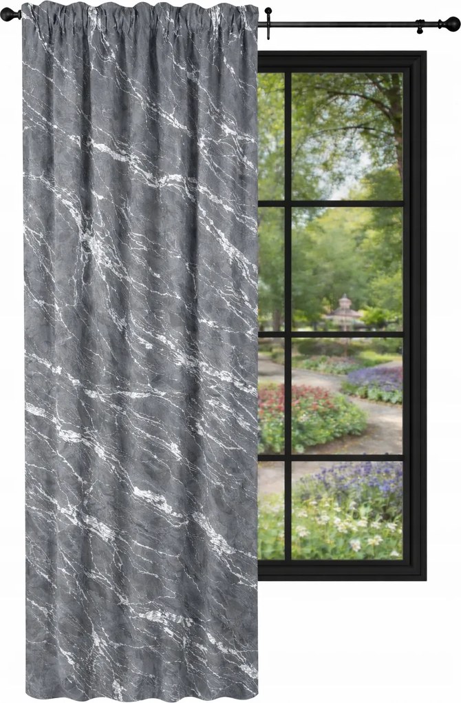 Velúr függöny 140x220 márvány szürke, ezüst Wave grafit szalaggal