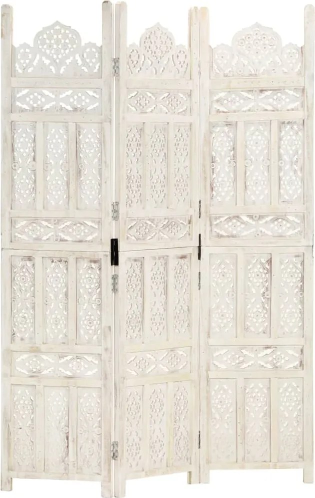 vidaXL 3-paneles fehér mangófa kézzel faragott térelválasztó 120x165cm