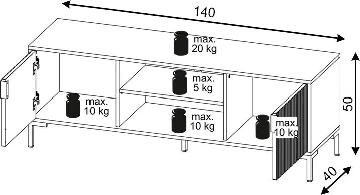 TV szekrény 2 ajtós fekete / fekete matt színkombinációban – FLINN FL02
