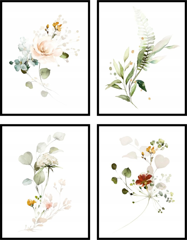 Poszterek képek virágok boho 4db-os szett 30x40