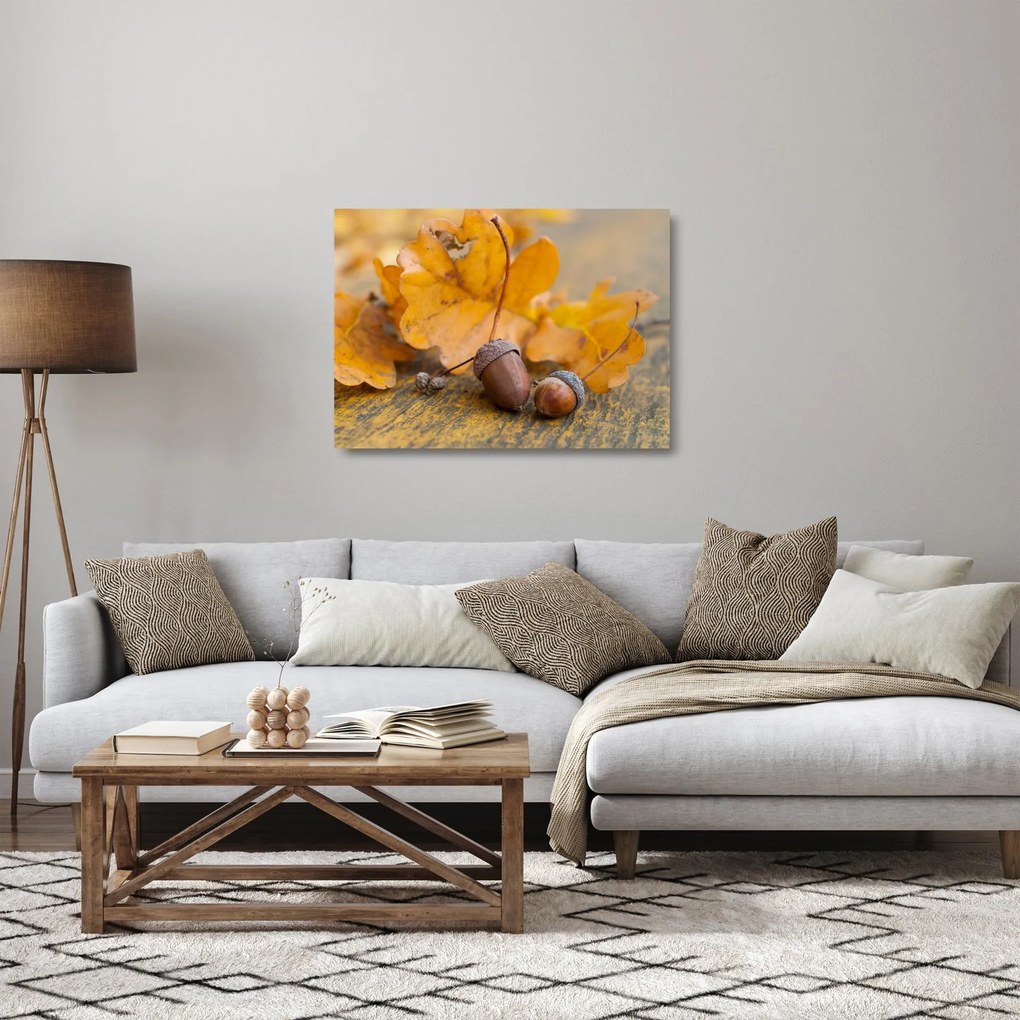 Üveg kép - Őszi makk (70x50 cm)