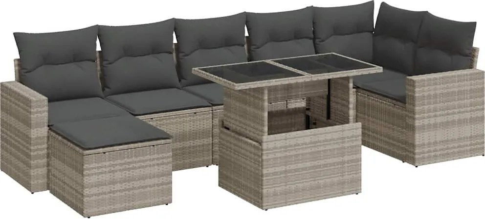 vidaXL 8 részes világosszürke polyrattan kerti ülőgarnitúra párnával