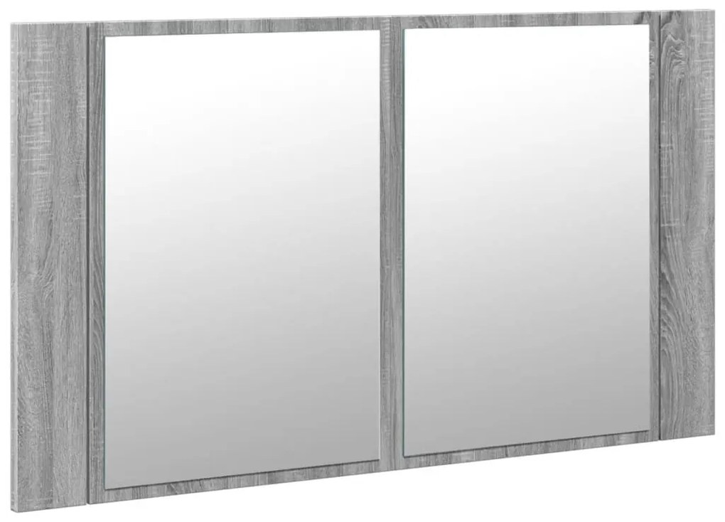 szürke sonoma akril LED-es tükrös fürdőszobaszekrény 80x12x45cm