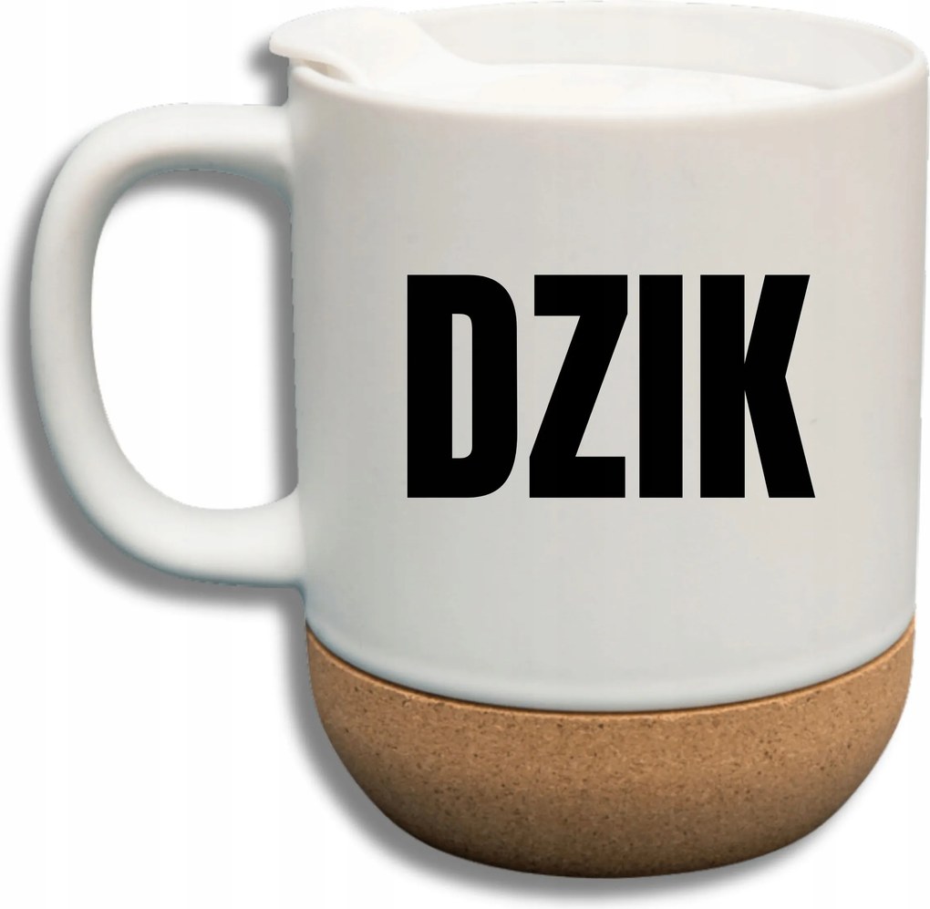 Fehér Bögre Fedéllel És Parafa Aljjal Ajándék Vaddisznó