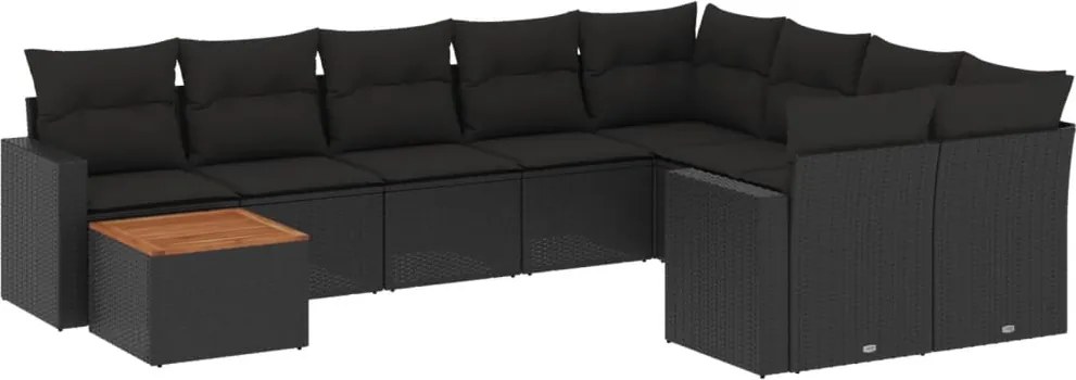 vidaXL 10 részes fekete polyrattan kerti ülőgarnitúra párnákkal