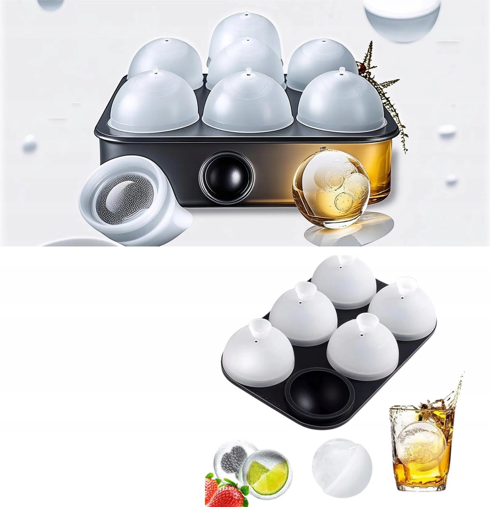 Jégkocka formák gömbök nagy Szilikon forma fedővel Tálca