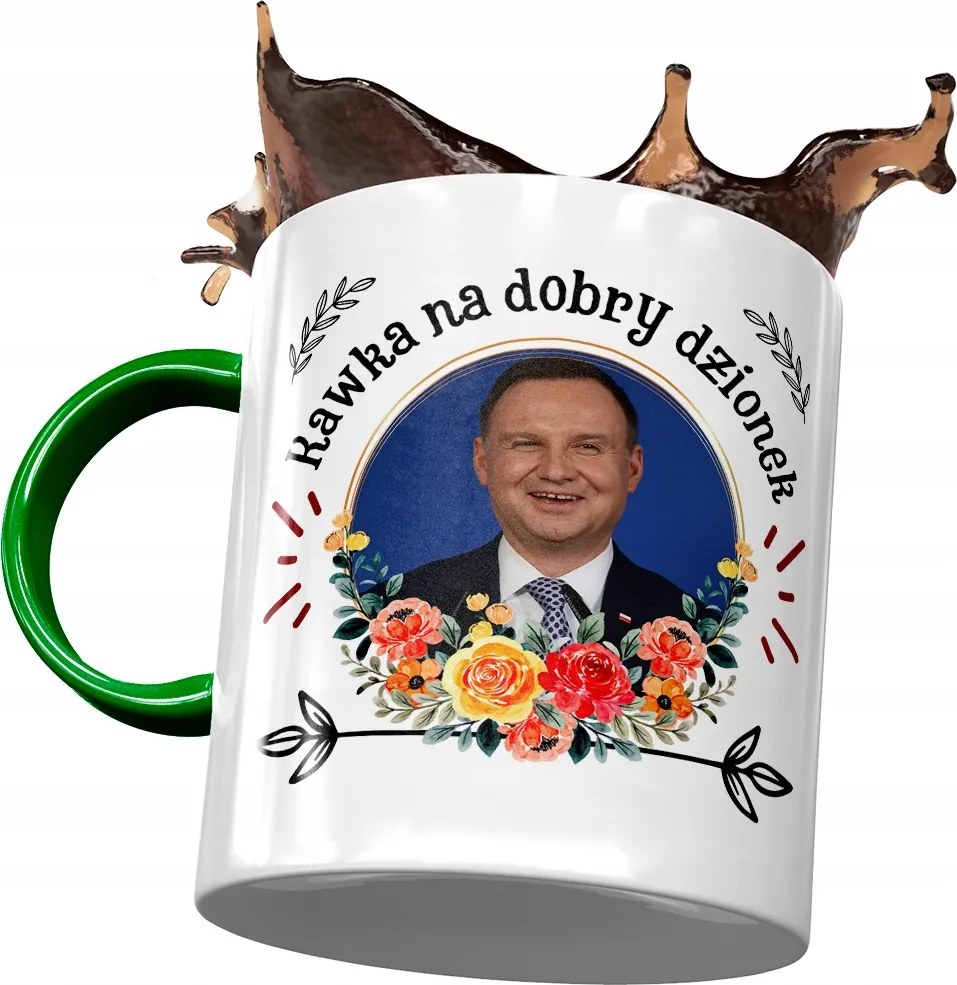 Bögre Zöld András Duda PiS elnök Ajándék Nyomtatott Fotóval