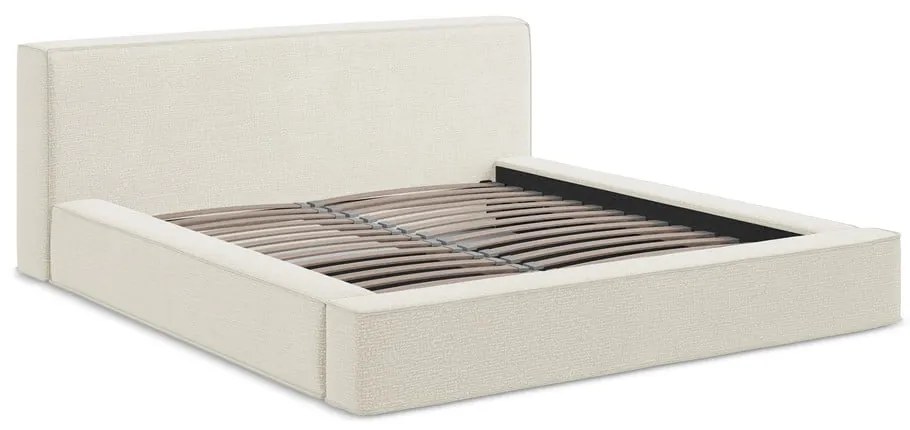 Krémszínű kárpitozott ágyneműtartós franciaágy ágyráccsal 140x200 cm Noho – Makamii