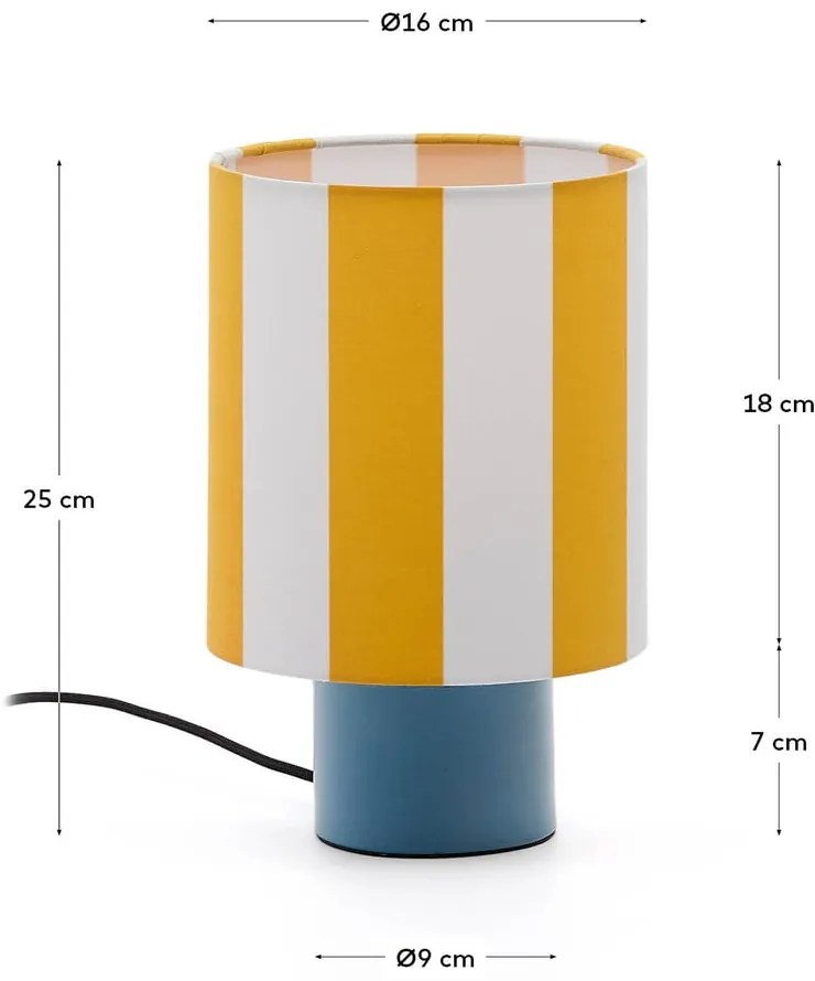 Sárga-kék asztali lámpa textil búrával (magasság 25 cm) Ciral – Kave Home