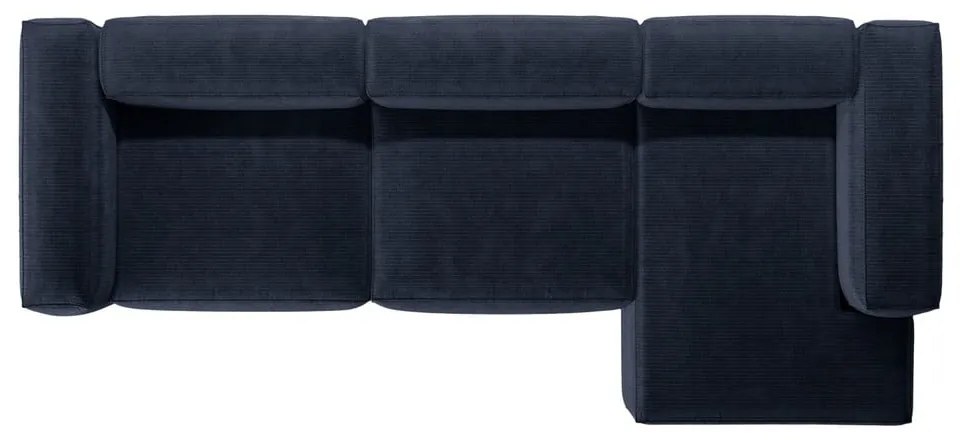 Sötétkék kordbársony sarokkanapé (jobb oldali-heverő résszel) Bergano – Cosmopolitan Design
