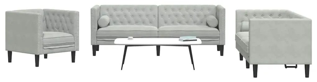 Kanapé Szett 3 pcs Világosszürke Bársony