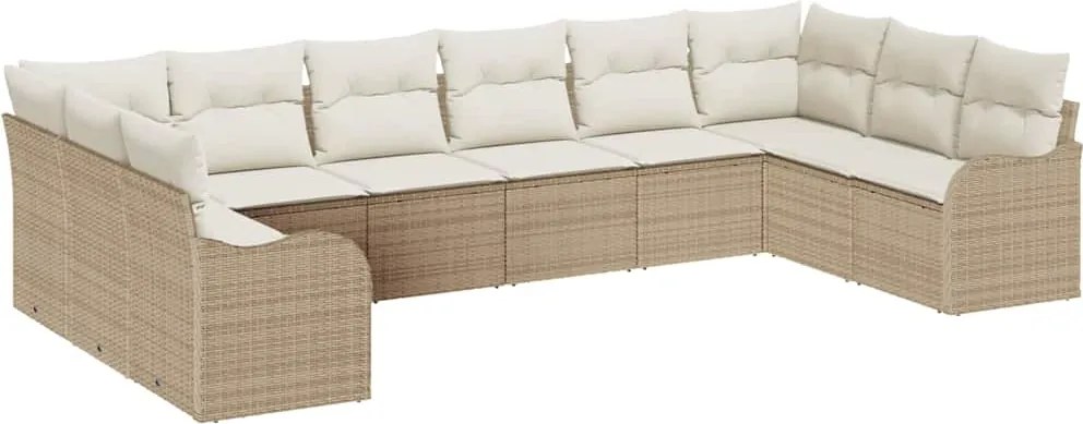vidaXL Kerti Kanapé Szett tárolóval 10 pcs Bézs és fehér polirattan