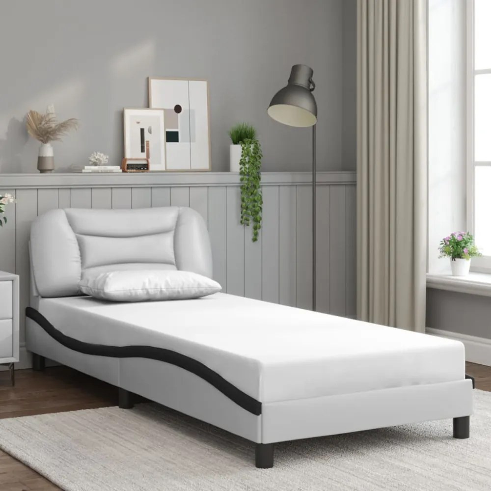 fehér és fekete műbőr ágykeret LED-világítással 90 x 200 cm