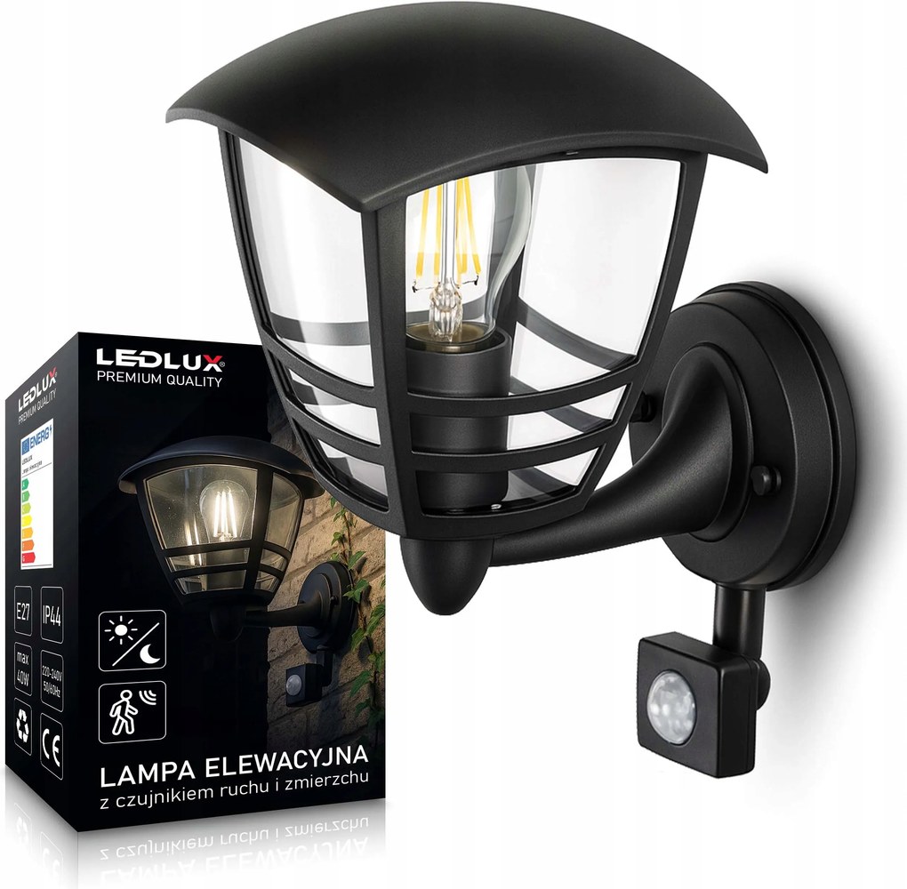 Homlokzati Led kültéri kerti fali lámpa Prémium E27 Érzékelő