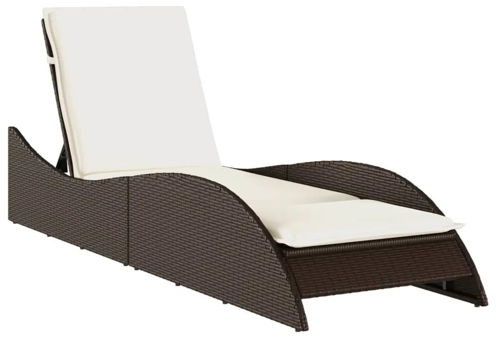 Barna polyrattan napozóágy párnával 60x205x73 cm