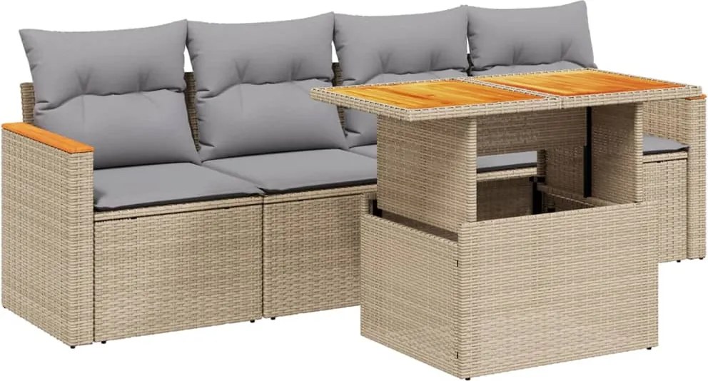 vidaXL 5 részes bézs polyrattan kerti ülőgarnitúra párnákkal