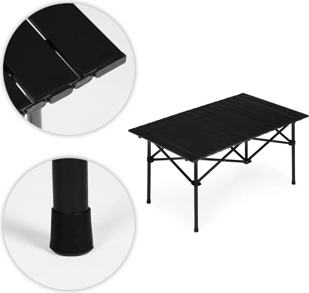 Kerti asztal, MultiGarden XLP150-95-1, fekete, 95 × 55 cm, összecsukható, magasság: 49,5 cm, hordtáskával, csúszásgátló lábak, teherbírás: 20 kg
